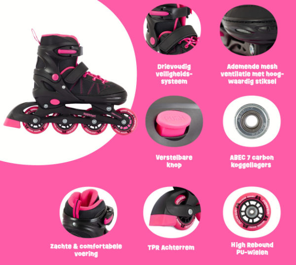 Verstelbare Inline Skates Semi-softboot Zwart/Roze maat 38-41 (L)