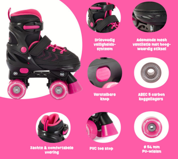 Verstelbare Rolschaatsen Semi-softboot Zwart/Roze maat 27-30 (XS)